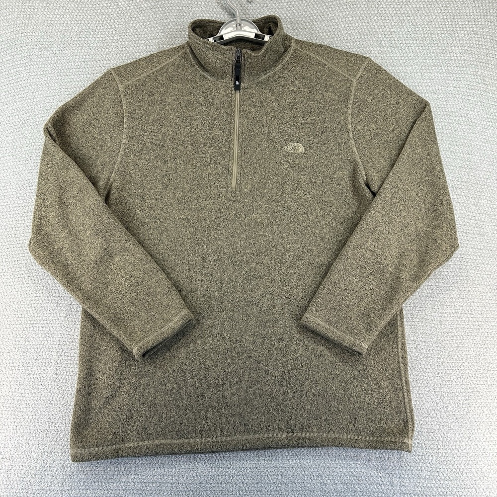 North Face Jacket Mens XL Brown Pockets 1/4 Zip Fleece Sweater Outdoor Hike